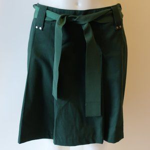 Searle Dark Green A-Line Skirt with Waist Tie